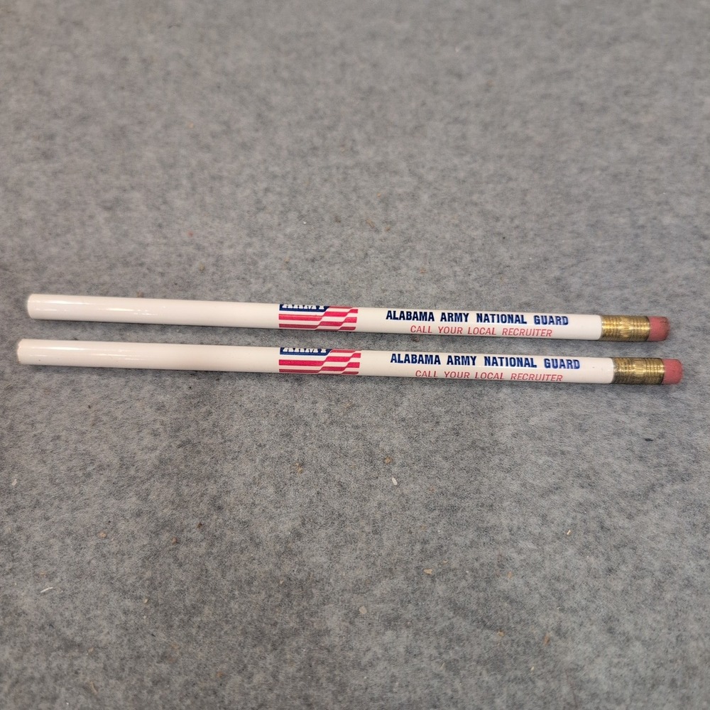 Alabama Army National Guard Vintage Promotional Pencils Set of 2 White Patriotic - Picture 2 of 2